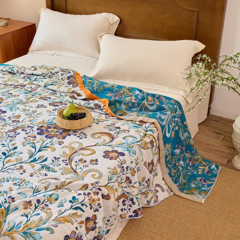 Reversible Floral Cotton Muslin Blanket Quilt - image 4