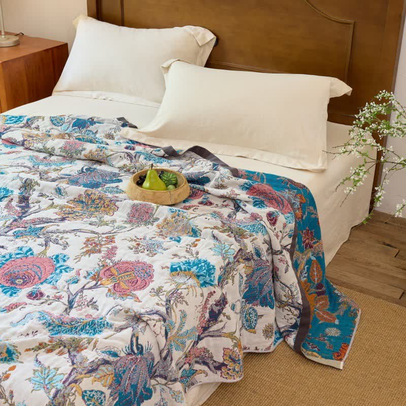 Vintage Botanical Cotton Muslin Reverisible Quilt - image 3