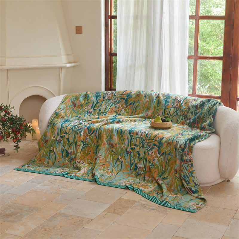 Vintage Iris Field Cotton Jacquard Blanket Quilt - image 4