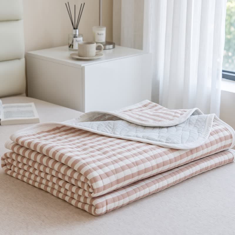 Blush Stripe Quilted Cotton Summer Quilt - Light Jade - 79" × 91" - image 10