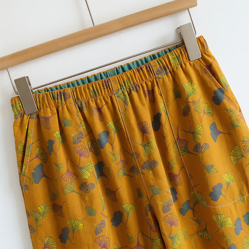 Ginkgo Leaf Print Tie-Shoulder Loungewear Set - image 5