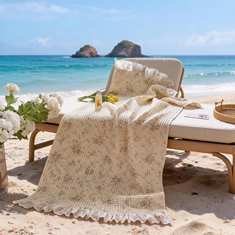 Cotton Waffle Weave Bath Towel with Ruffle Trim - image 5