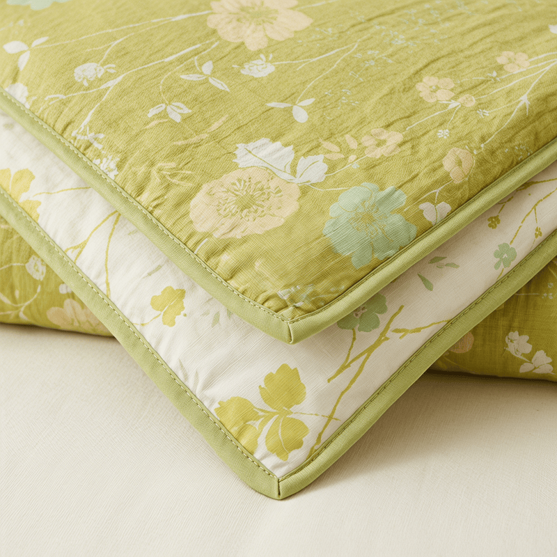 Soft Green Floral Reversible Cotton Quilt - image 6