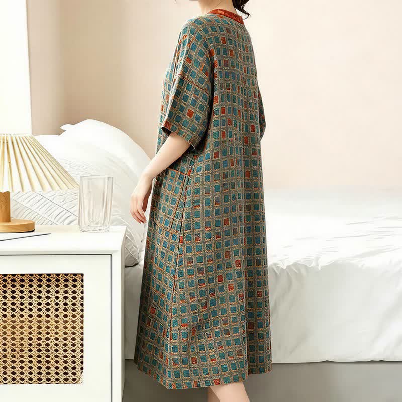 Plus Size Plaid Cotton Cardigan Nightgown - image 2