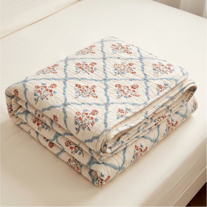 Cream Garden Cotton Bedspread Quilt - image 5