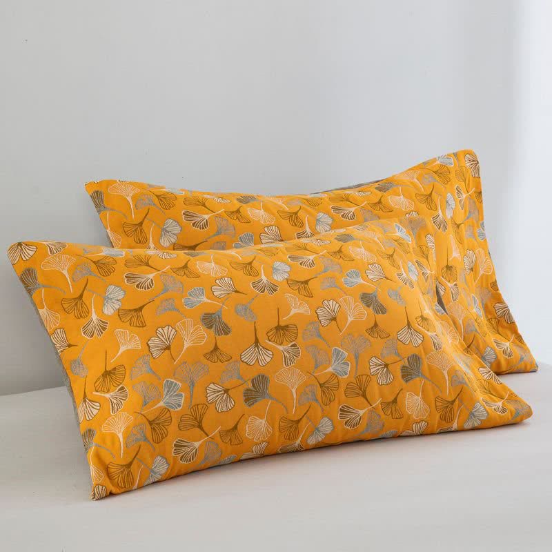 Golden Ginkgo Reversible Cotton Blanket - Orange - 20" x 36" - 2PCS Pillowcases - image 7