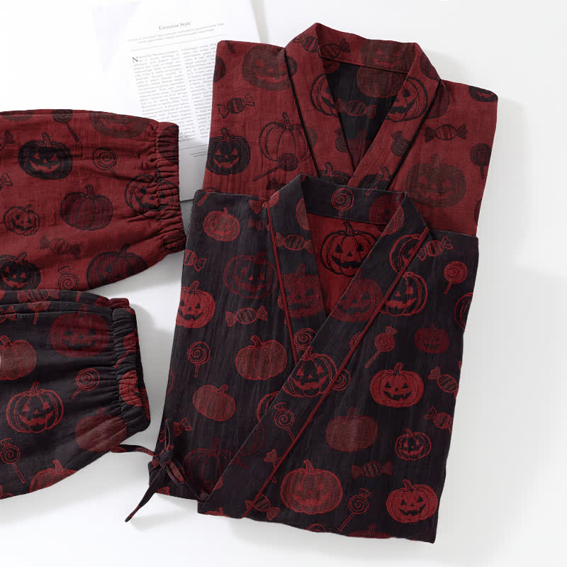 Halloween Pumpkin Candy Cotton Kimono Pajama Set - image 11