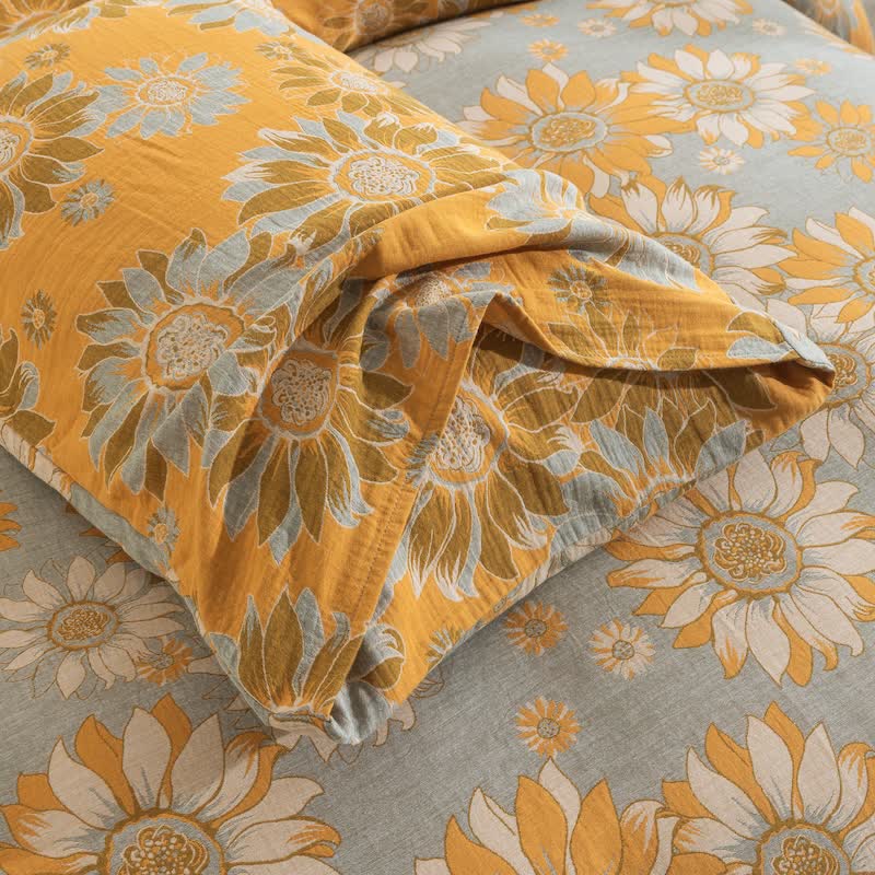 Vintage Sunflower Orange Cotton Bedding Set - image 31