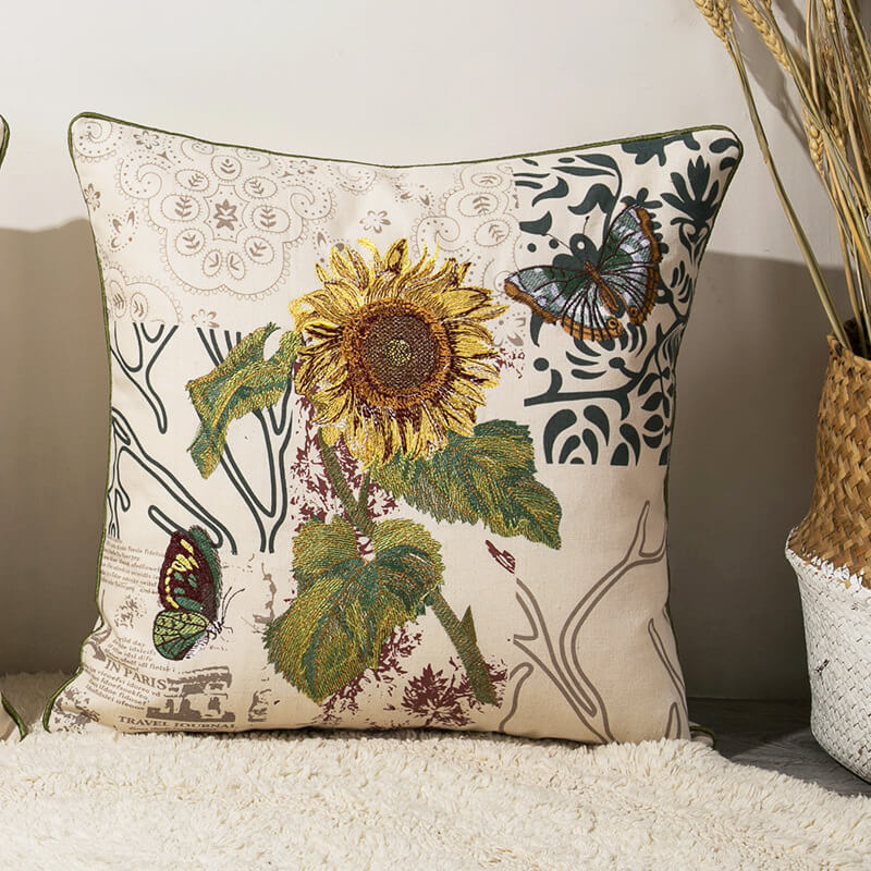 Ownkoti Vintage Flower Pillow Case Pillow Sham - Sunflower - 17" x 17" - image 4