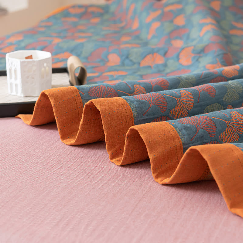 Pastoral Ginkgo Leaf Pattern Cotton Reversible Quilt - image 5