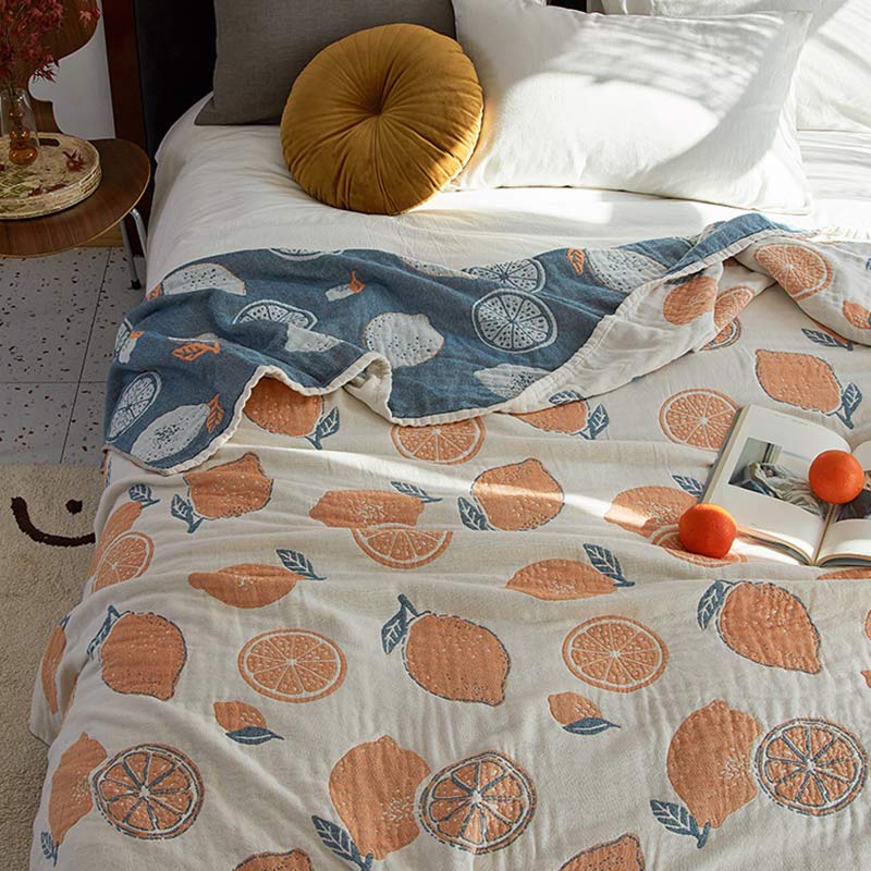 Lemon Pattern Cotton Gauze Reversible Quilt - image 6