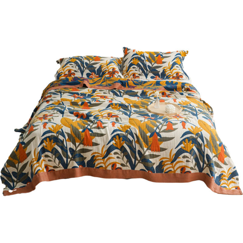 Goldenrod Flower Printed Reversible Cotton Quilt - image 8