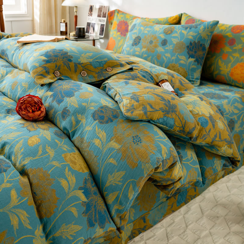 Retro Flower Leaf Cotton Bedding Sets(4PCS) - image 7
