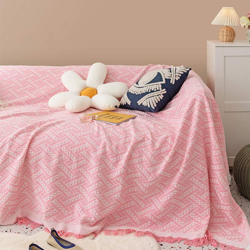 Ownkoti Soft Tassel Blanket Reversible Sofa Cover - Pink - 71" x 134" - image 12