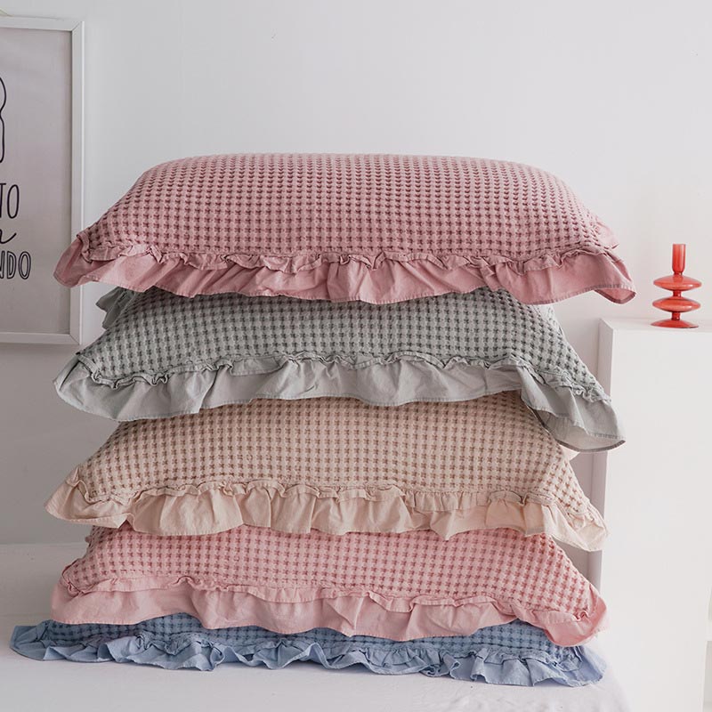 Waffle Weave Cotton Pillowcases with Ruffle (2PCS) - image 13