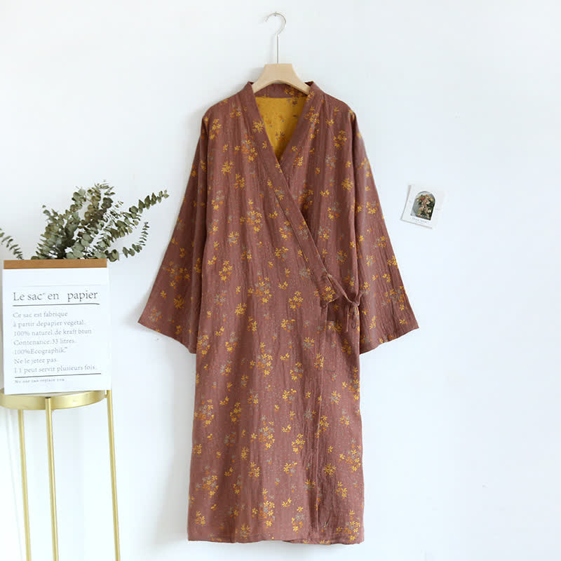 Floral Cotton Comfy Loose Bathrobe Pajama - Brown - One Size - image 8