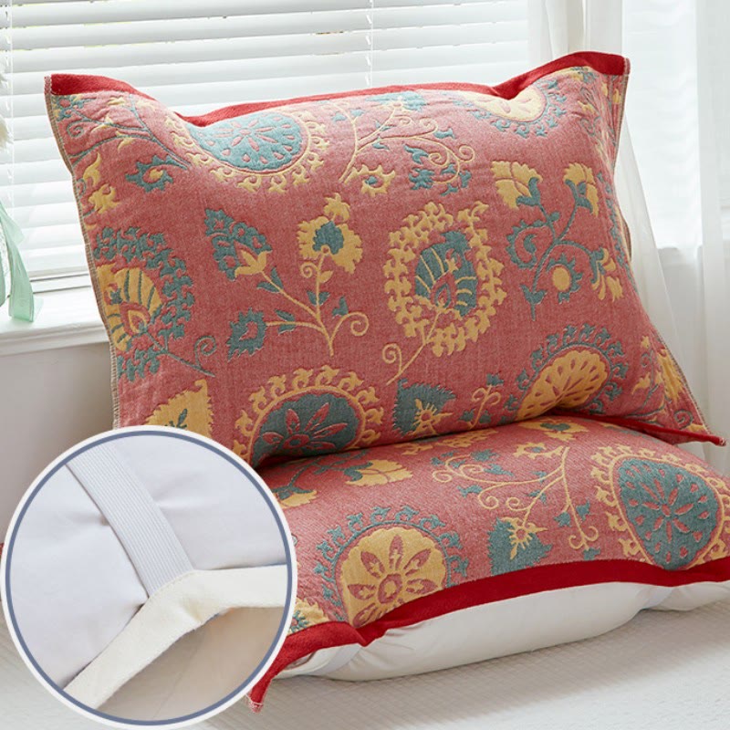 Floral Print Pillow Towel with Fixed Rope (2PCS) - Red - 52cm x 75cm - image 7