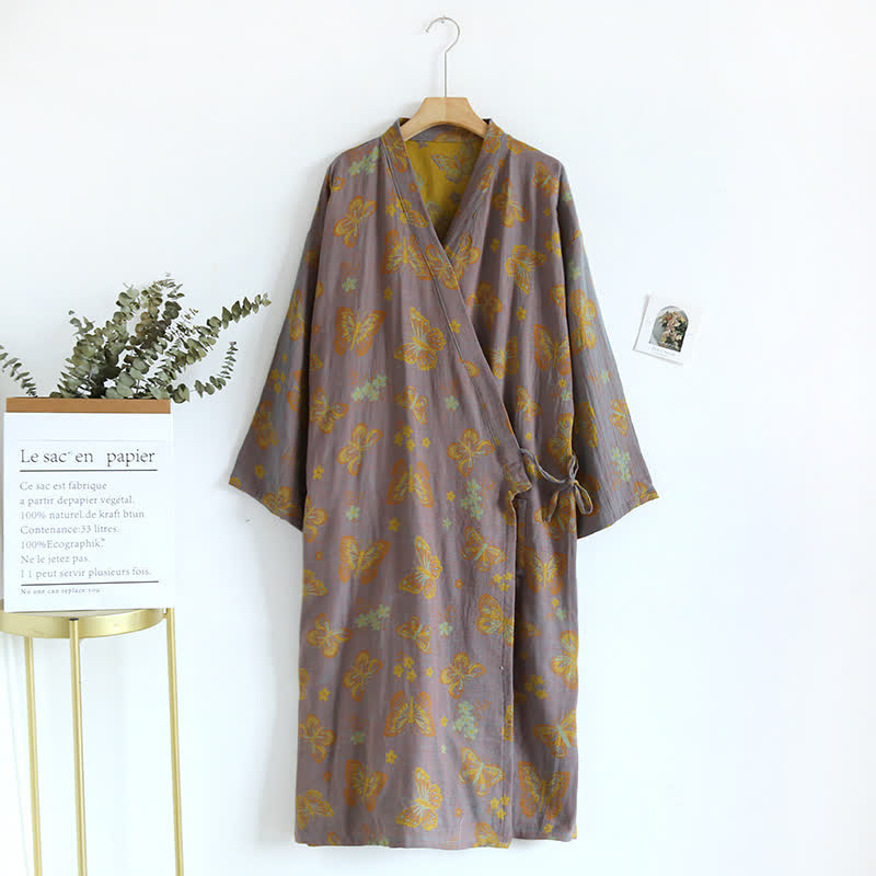 Retro Butterfly V-neck Cotton Bathrobe Pajama - One Size - image 0
