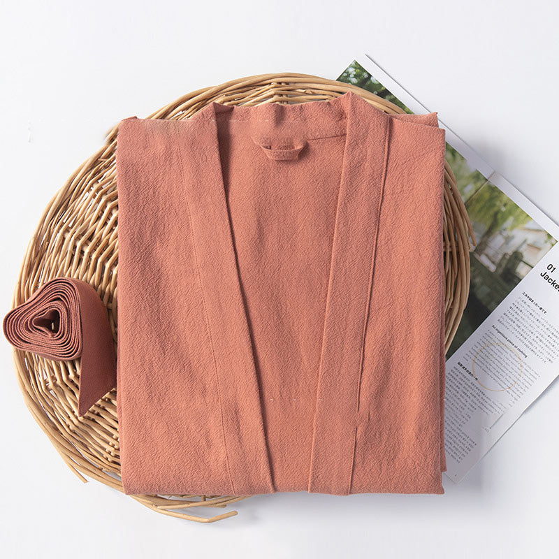 Ownkoti Soft V-Neck Bathrobe Sleepwear with Pockets - Brick Red - XL - image 17