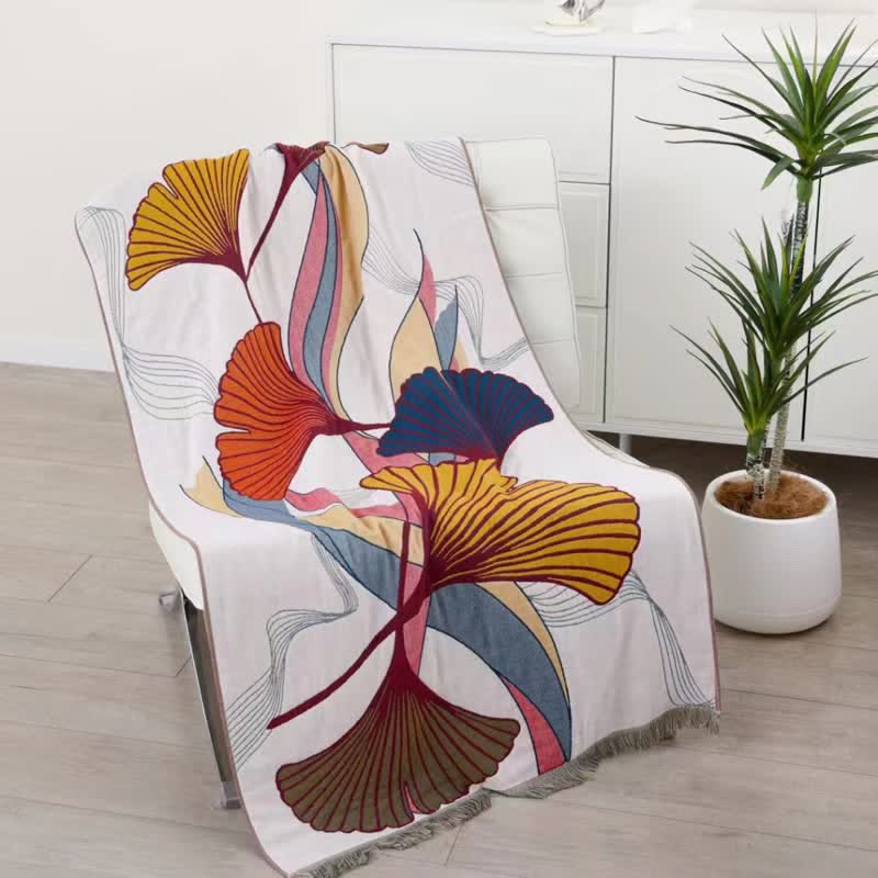 Ginkgo Leaf Cotton Gauze Tassel Bath Towel - image 2