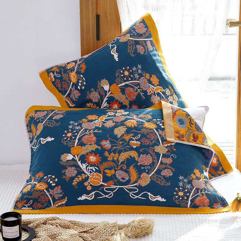 Blooming Flower Pattern Breathable Pillow Towel (2PCS) - Blue Flower - 52cm x 75cm - image 0