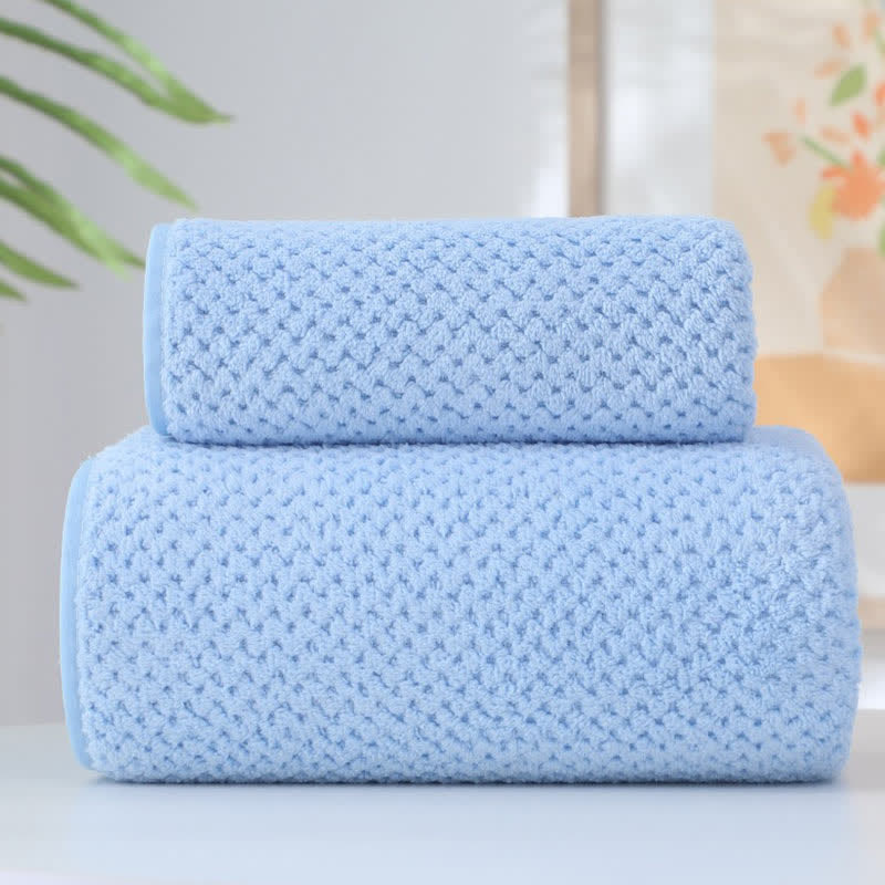 Solid Color Soft Breathable Bath Towel - 35cm x 75cm + 70cm x 140cm - Blue - image 12