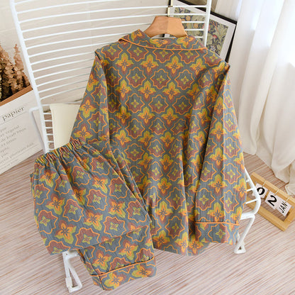 Rhombus Flower Lapel Cotton Loungewear Set - image 1
