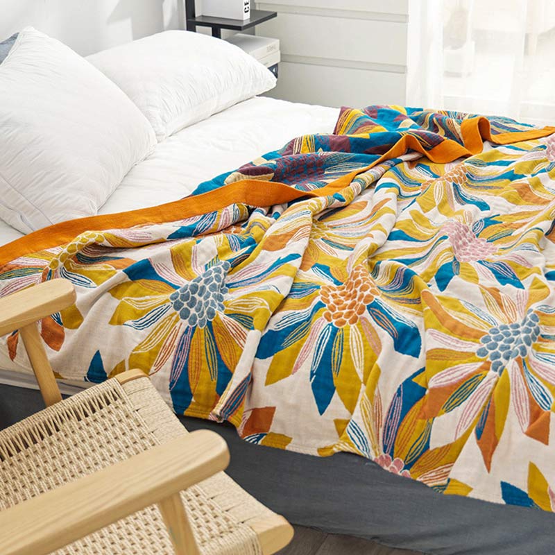 Ownkoti Yellow Flower Print Cotton Reversible Quilt - image 6