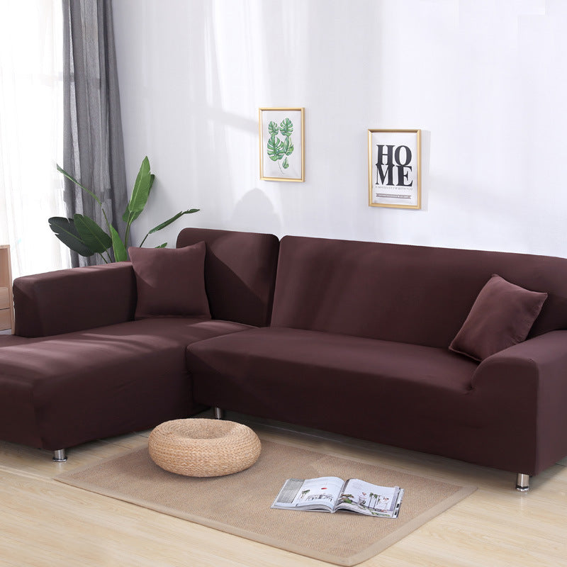 Solid Color Elastic Stretchable Sofa Cover - Coffee - 4-Seater 92" - 118" (235cm - 300 cm) - image 6