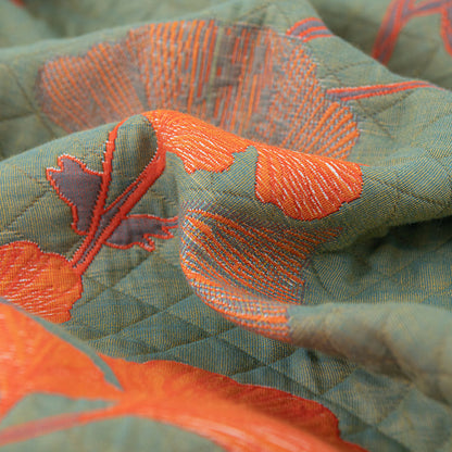 Orange Ginkgo Leaf Cotton Reversible Quilt - image 12