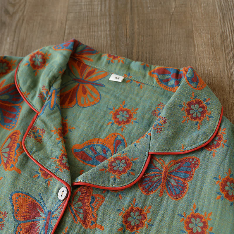 Vintage Butterfly Print Cotton Loungewear Set - image 2