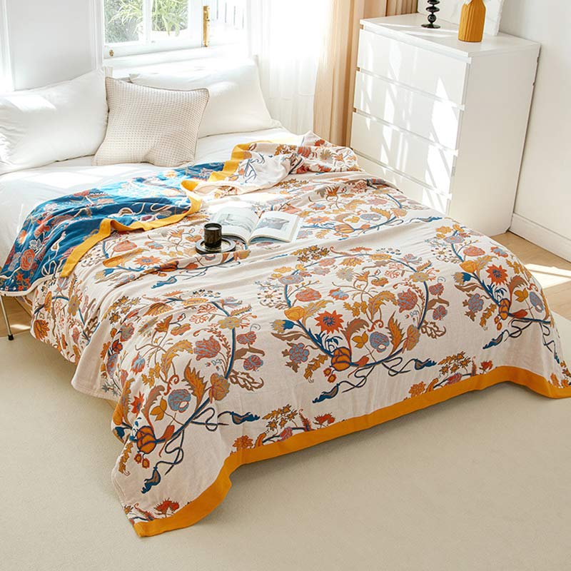 Blooming Flower Pattern Cotton Reversible Quilt - Beige Flower - King - image 0