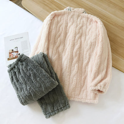 Retro Embroidery Soft Fleece Pajama Set - image 1