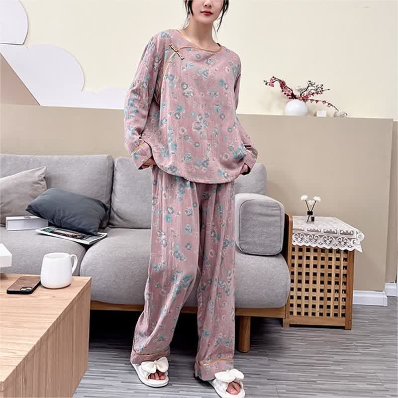 Plus-size Peony Cotton Pajama Set - Dark Pink - 5XL - image 2