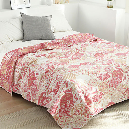 Rabbit Shell Pattern Cotton Reversible Quilt - Pink - Queen - image 0