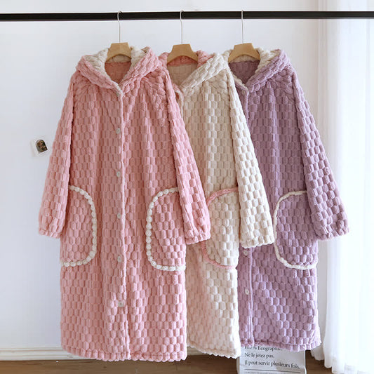 Solid Color Warm Flannel Hooded Bathrobe - image 0