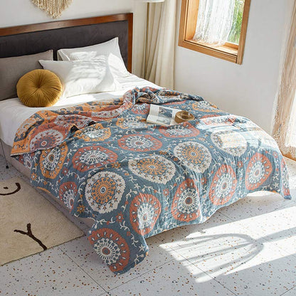 Circle Pattern Cotton Double-Side Quilt - Blue - Queen - image 3