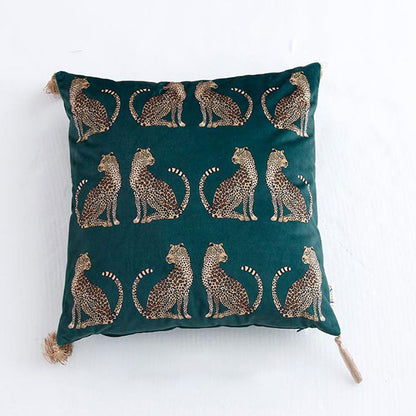Suede Leopard Tassel Pillowcase & Pillow Core - Green - 45cm x 45cm - image 7