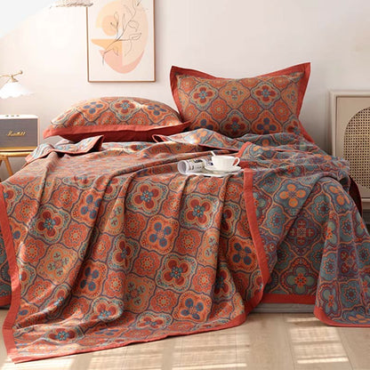 Petal Flower Pattern Cotton Reversible Quilt - Quilt with 2pcs Pillowcases - Orange - King - image 0