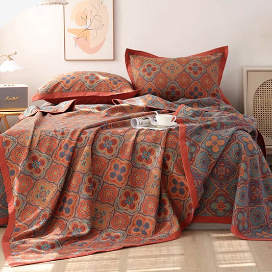 Petal Flower Pattern Cotton Reversible Quilt - Quilt with 2pcs Pillowcases - Orange - King - image 0
