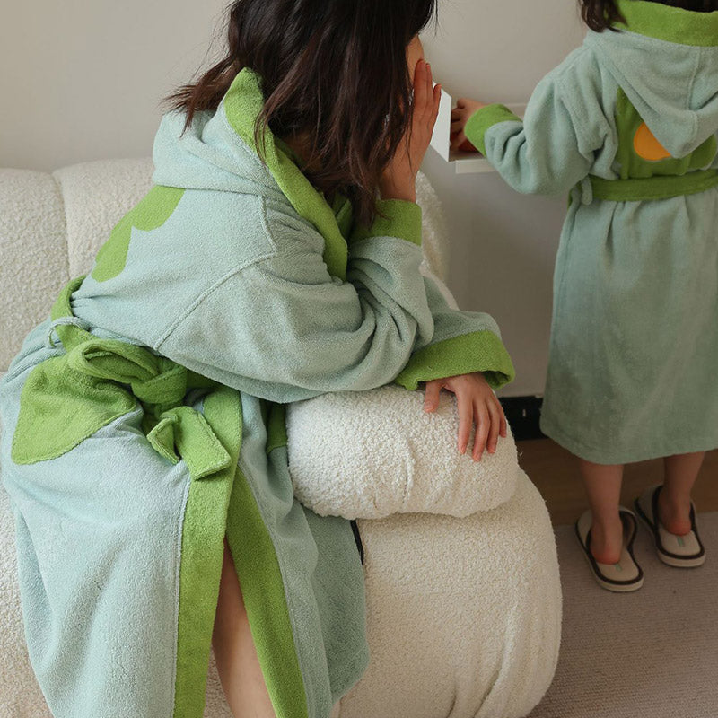 Flower Colorblock Cotton Hooded Bathrobe - image 12