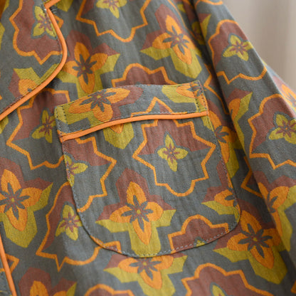 Rhombus Flower Lapel Cotton Loungewear Set - image 3