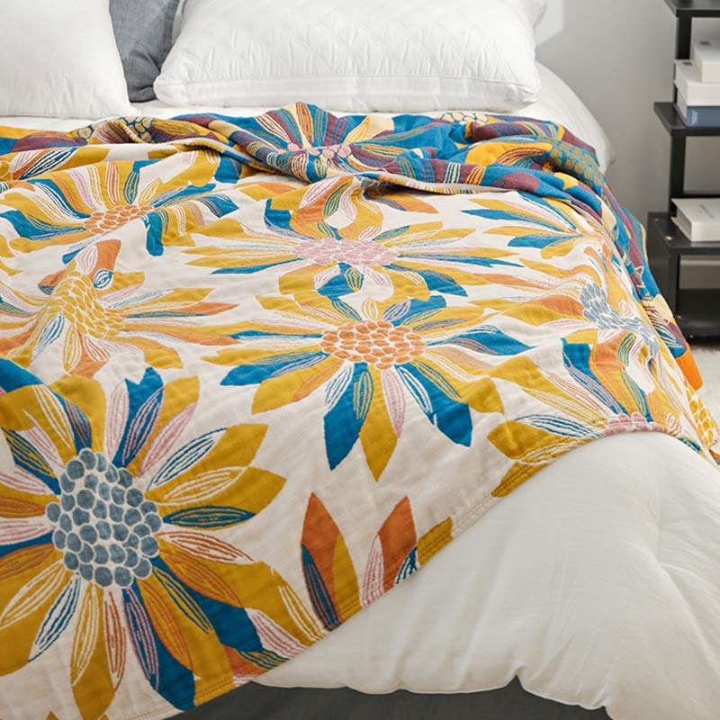 Ownkoti Yellow Flower Print Cotton Reversible Quilt - image 5