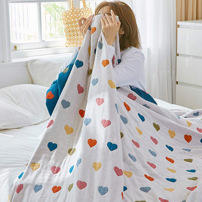 Colorful Hearts Cotton Gauze Reversible Quilt - image 11