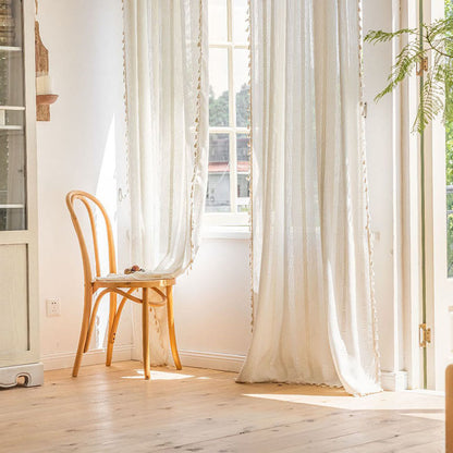 Stripe Semi-Blackout Curtain Hollow-Out Tassel Drapes - image 6