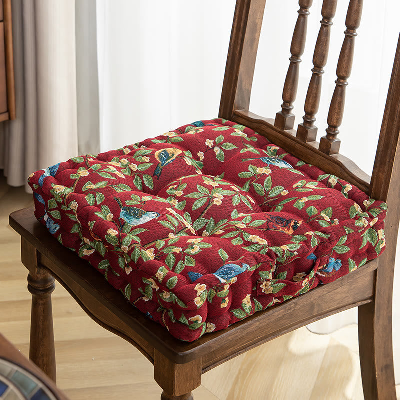Bird Leaf Jacquard Chair Pad Floor Cushion - Red - 16" x 16" x 4"  - image 2
