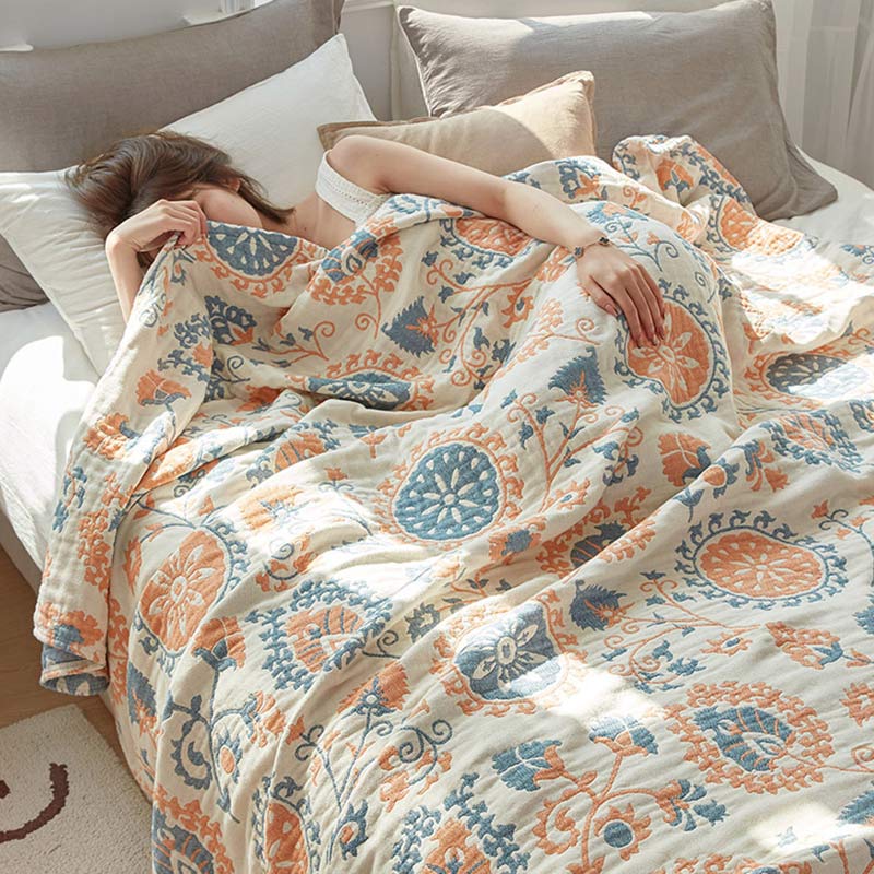 Reversible Cotton Quilt Colorful Flower Print - Beige - Queen - image 0