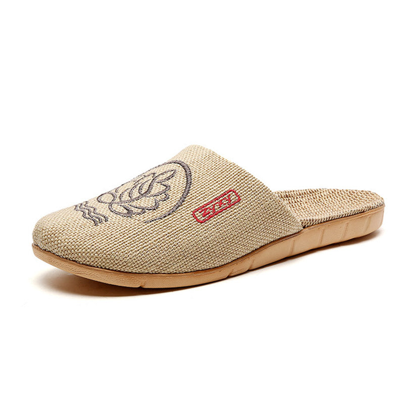 Retro Embroidered Lotus Flax Slippers - Coffee - 3XL - image 18