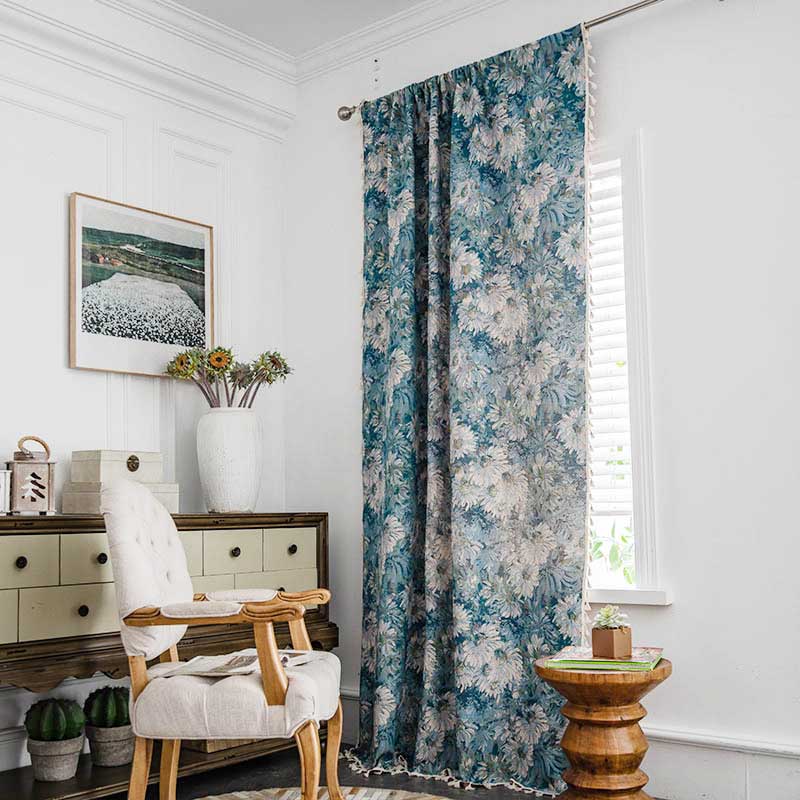 Flower Oil Painting Style Tassel Curtain - image 2