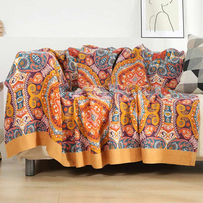 Boho Cotton Orange Reversible Sofa Blanket - As Picture - 90" x 98" - image 0